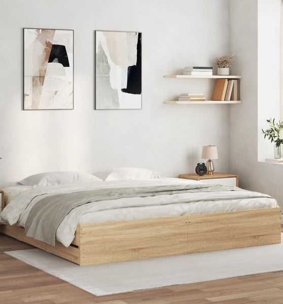Bettgestell mit Schubladen Sonoma-Eiche 200x200cm Holzwerkstoff