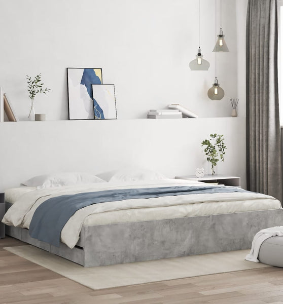 Bettgestell mit Schubladen Betongrau 200x200 cm Holzwerkstoff