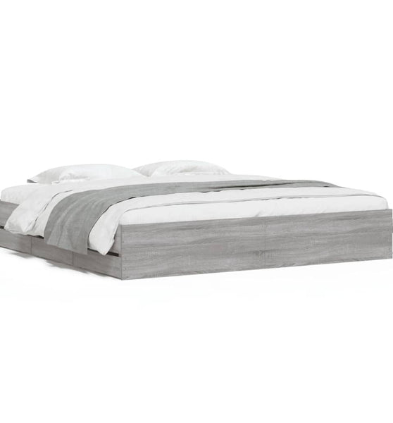 Bettgestell mit Schubladen Grau Sonoma 200x200cm Holzwerkstoff