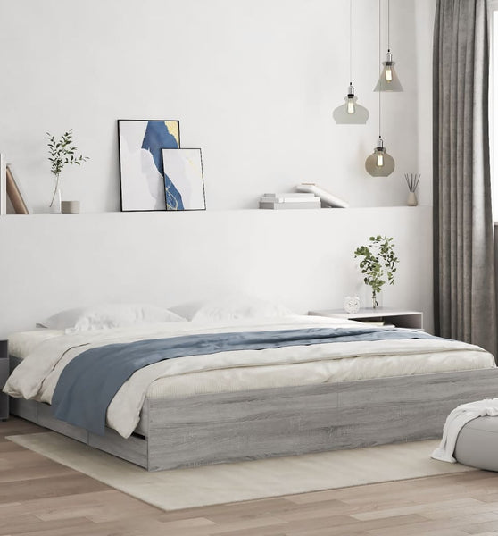 Bettgestell mit Schubladen Grau Sonoma 200x200cm Holzwerkstoff
