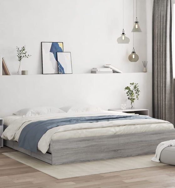 Bettgestell mit Schubladen Grau Sonoma 180x200cm Holzwerkstoff