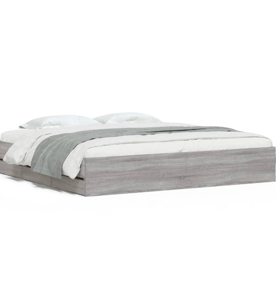 Bettgestell mit Schubladen Grau Sonoma 160x200 cm Holzwerkstoff