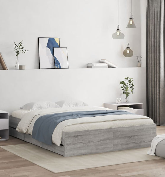 Bettgestell mit Schubladen Grau Sonoma 150x200 cm Holzwerkstoff
