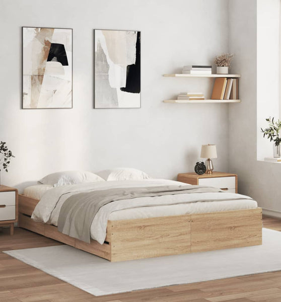 Bettgestell mit Schubladen Sonoma-Eiche 140x200cm Holzwerkstoff