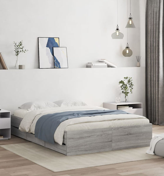 Bettgestell mit Schubladen Grau Sonoma 120x200 cm Holzwerkstoff