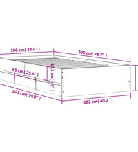 Bettgestell mit Schubladen Betongrau 100x200 cm Holzwerkstoff