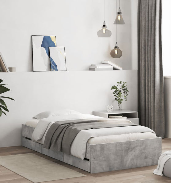 Bettgestell mit Schubladen Betongrau 100x200 cm Holzwerkstoff