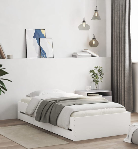 Bettgestell mit Schubladen Weiß 90x200 cm Holzwerkstoff