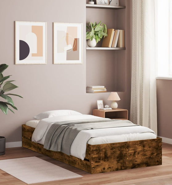 Bettgestell mit Schubladen Räuchereiche 90x200cm Holzwerkstoff
