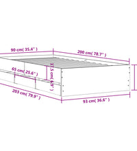 Bettgestell mit Schubladen Grau Sonoma 90x200 cm Holzwerkstoff