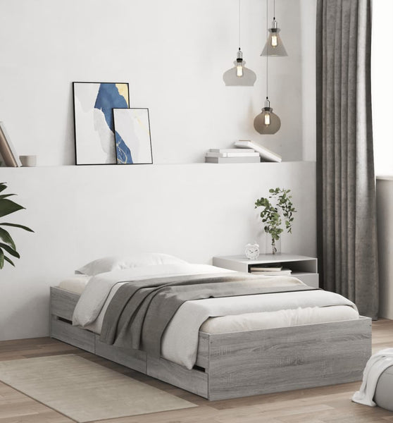 Bettgestell mit Schubladen Grau Sonoma 90x200 cm Holzwerkstoff