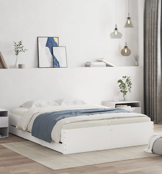 Bettgestell mit Schubladen Weiß 140x190 cm Holzwerkstoff