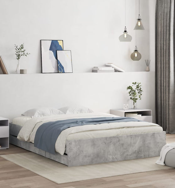 Bettgestell mit Schubladen Betongrau 140x190 cm Holzwerkstoff