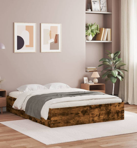 Bettgestell mit Schubladen Räuchereiche 140x190cm Holzwerkstoff