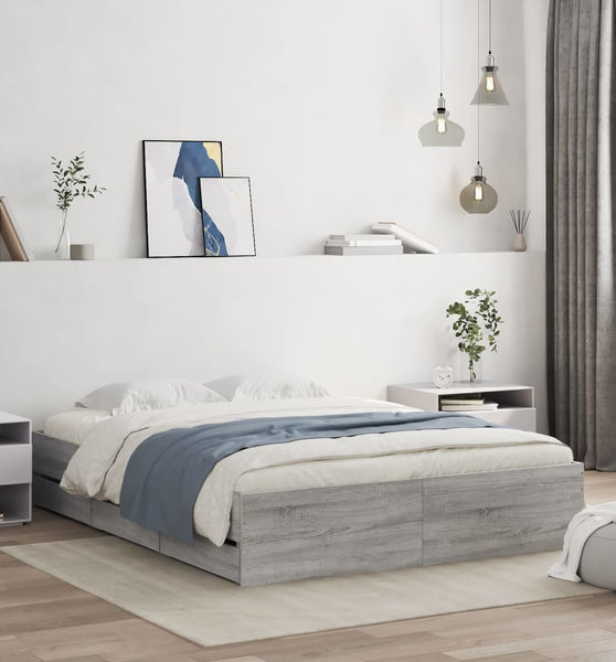 Bettgestell mit Schubladen Grau Sonoma 140x190 cm Holzwerkstoff