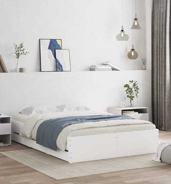 Bettgestell mit Schubladen Weiß 135 x 190 cm Holzwerkstoff