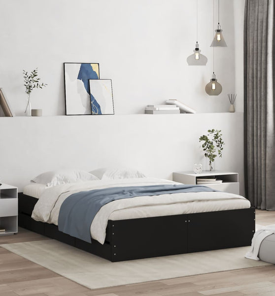 Bettgestell mit Schubladen Schwarz 135x190 cm Holzwerkstoff
