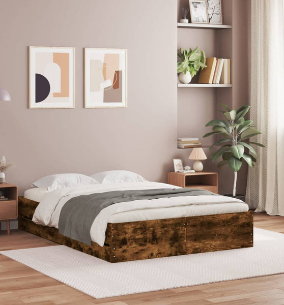 Bettgestell mit Schubladen Räuchereiche 135x190cm Holzwerkstoff