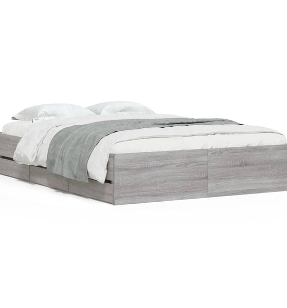Bettgestell mit Schubladen Grau Sonoma 135x190 cm Holzwerkstoff