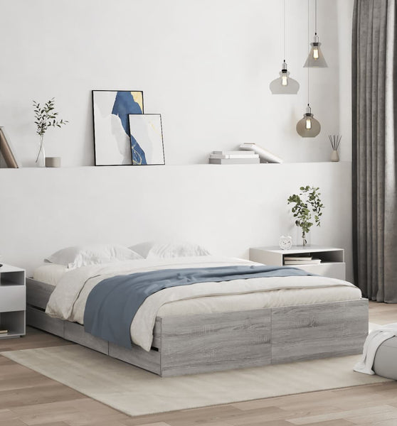 Bettgestell mit Schubladen Grau Sonoma 120x190 cm Holzwerkstoff