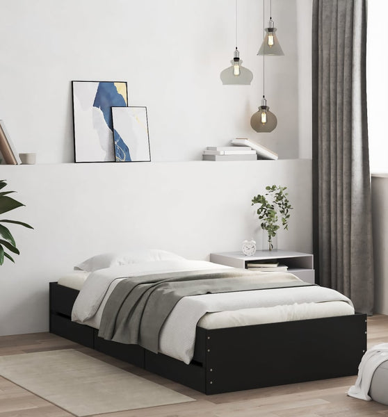 Bettgestell mit Schubladen Schwarz 90x190 cm Holzwerkstoff