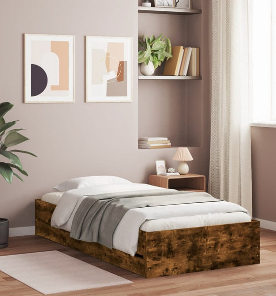 Bettgestell mit Schubladen Räuchereiche 90x190 cm Holzwerkstoff