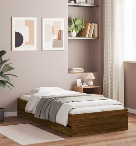 Bettgestell mit Schubladen Braun Eichen-Optik 90x190 cm