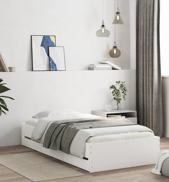 Bettgestell mit Schubladen Weiß 75x190 cm Holzwerkstoff