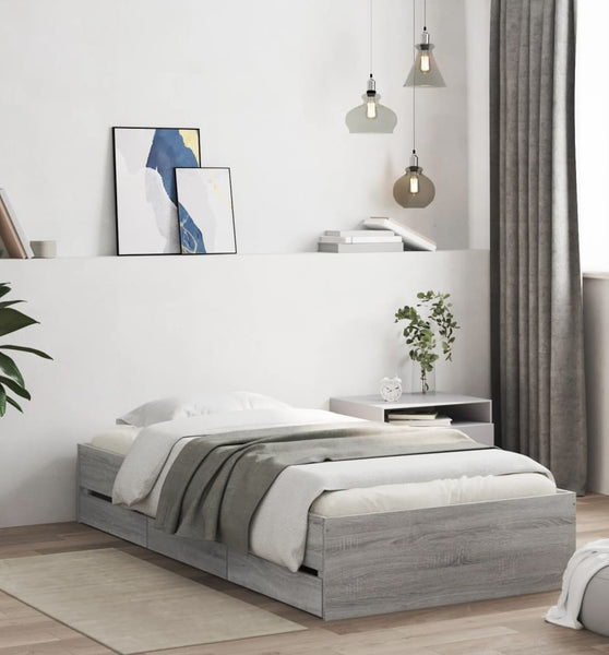 Bettgestell mit Schubladen Grau Sonoma 75x190 cm Holzwerkstoff