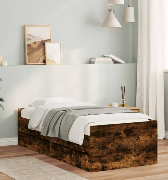 Bettgestell mit Schubladen Räuchereiche 100x200 cm
