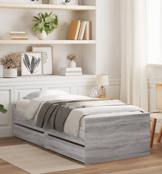Bettgestell mit Schubladen Grau Sonoma 100x200 cm