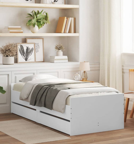 Bettgestell mit Schubladen Weiß 90x190 cm