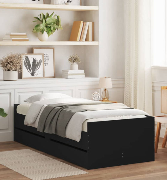 Bettgestell mit Schubladen Schwarz 90x190 cm