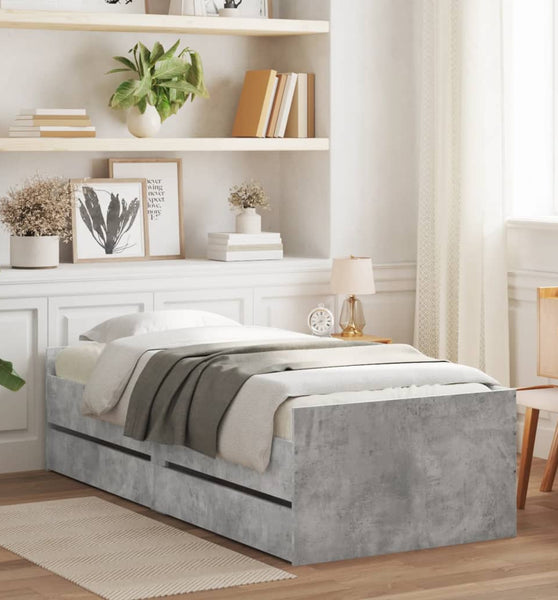 Bettgestell mit Schubladen Betongrau 90x190 cm