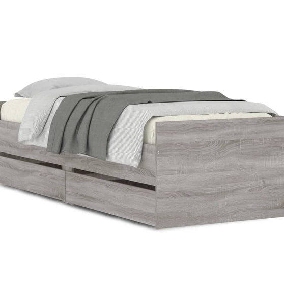 Bettgestell mit Schubladen Grau Sonoma 90x190 cm