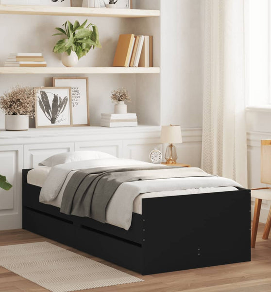 Bett mit Schubladen Schwarz 75x190 cm