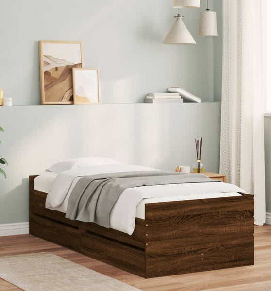 Bett mit Schubladen Braun Eiche-Optik 75x190 cm