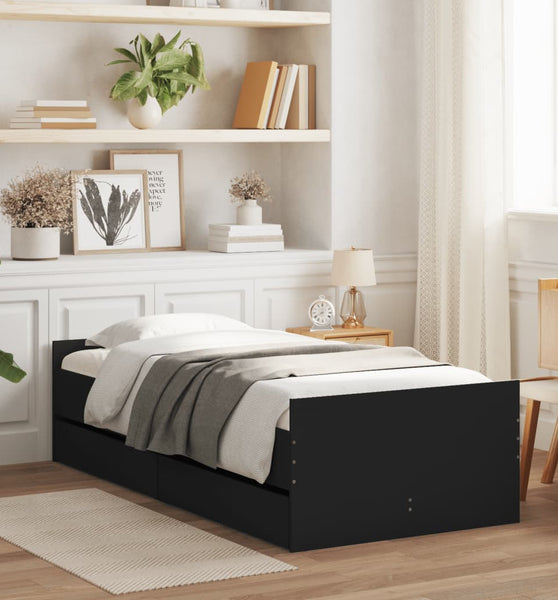 Bettgestell mit Schubladen Schwarz 100x200 cm