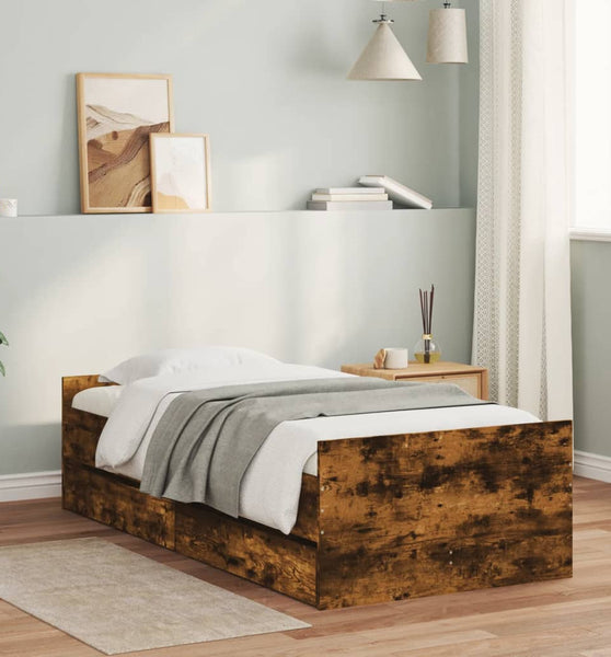Bettgestell mit Schubladen Räuchereiche 100x200 cm
