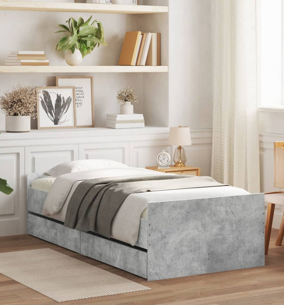 Bettgestell mit Schubladen Betongrau 90x190 cm