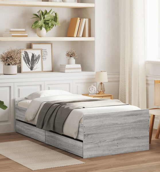 Bettgestell mit Schubladen Grau Sonoma 90x190 cm
