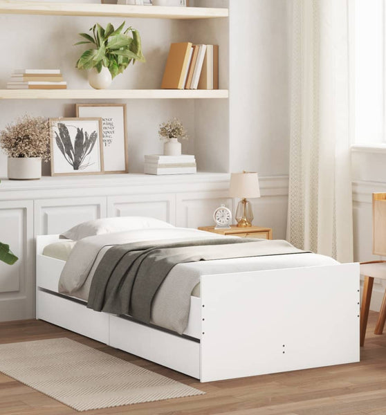 Bett mit Schubladen Weiß 75x190 cm