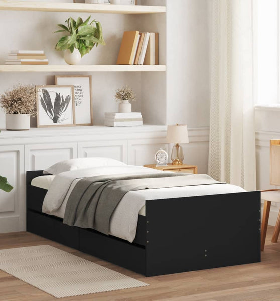 Bett mit Schubladen Schwarz 75x190 cm