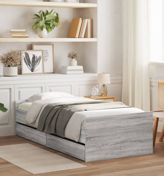 Bett mit Schubladen Grau Sonoma 75x190 cm