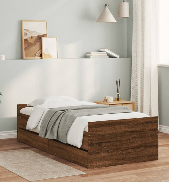 Bett mit Schubladen Braun Eiche-Optik 75x190 cm