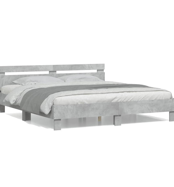 Bettgestell mit Kopfteil Betongrau 200x200 cm Holzwerkstoff