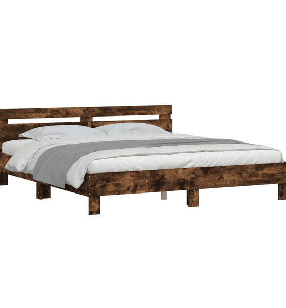 Bettgestell mit Kopfteil Räuchereiche 200x200 cm Holzwerkstoff