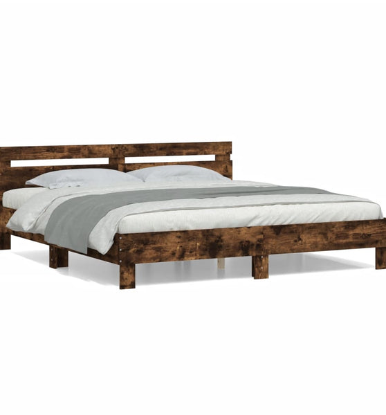 Bettgestell mit Kopfteil Räuchereiche 200x200 cm Holzwerkstoff