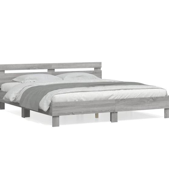 Bettgestell mit Kopfteil Grau Sonoma 200x200cm Holzwerkstoff