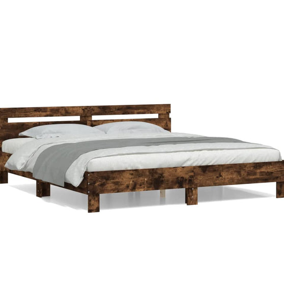 Bettgestell mit Kopfteil Räuchereiche 180x200 cm Holzwerkstoff